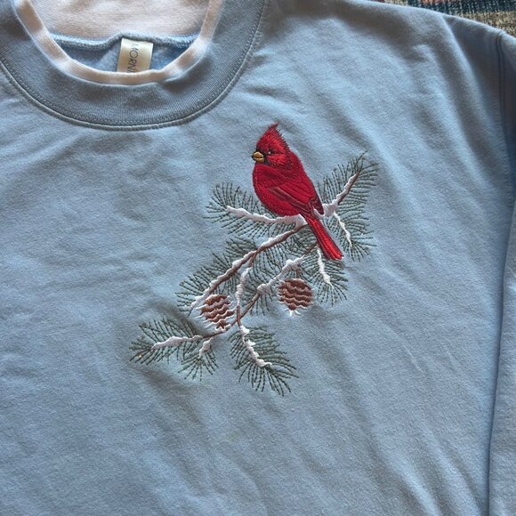 Vintage Womens XL Blue Crew Neck Cardinal Embroidered Sweatshirt Grandma - Picture 3 of 7
